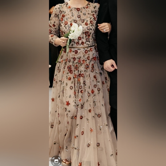 Mac Duggal FLORAL LONG SLEEVE ILLUSION GOWN size 6 in Antique Rose color - Picture 4 of 4